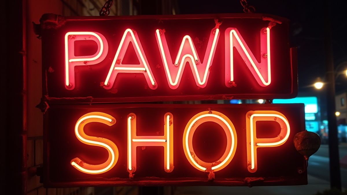 Retro neon sign in pawn shop style.