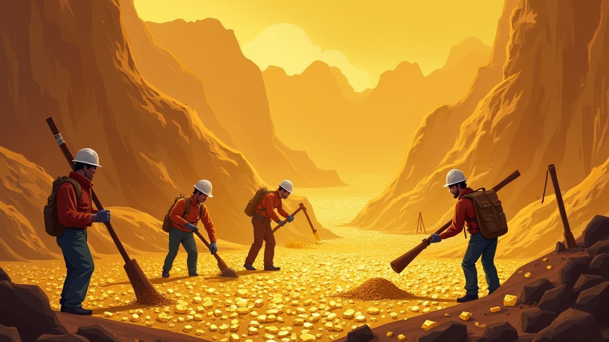 Cena de mineração de ouro com mineradores trabalhando