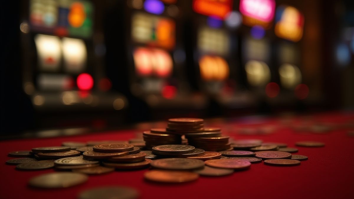 Escenario de casino acogedor con fichas y monedas.