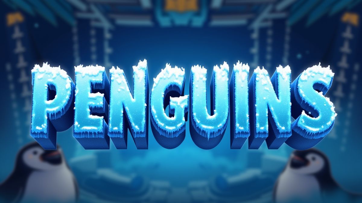 Palabra 'Penguins' congelada sobre los carretes de la tragaperras.