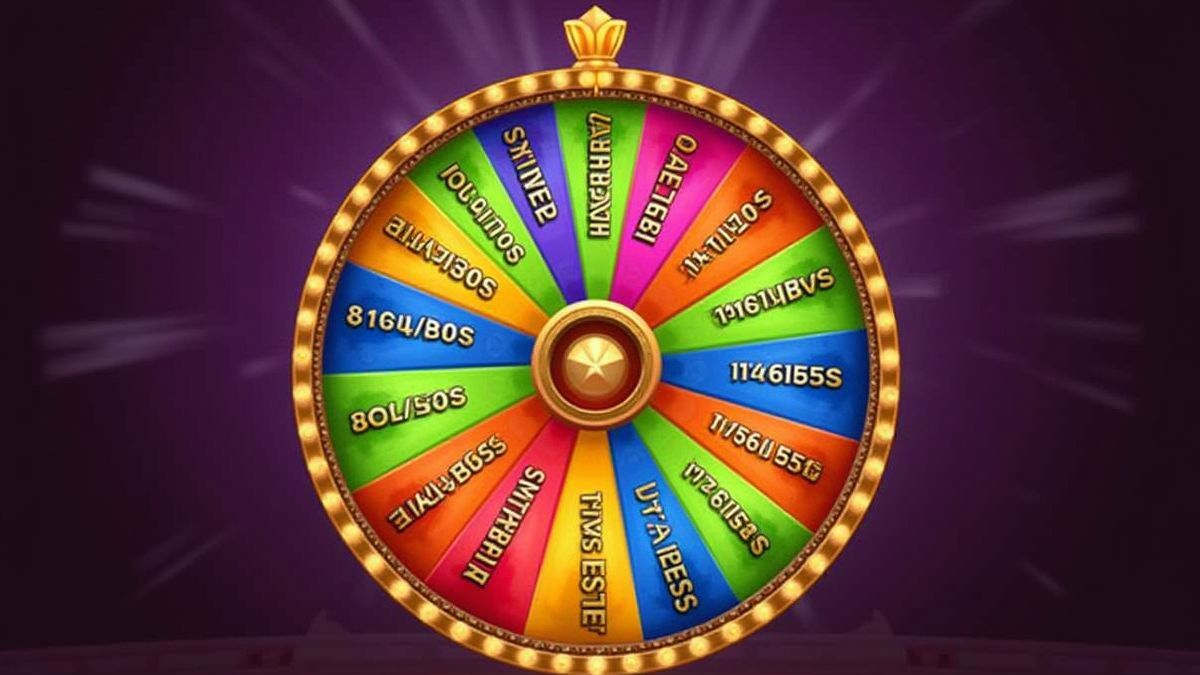 Roue de la fortune tournante avec des sections colorées indiquant des prix de tours gratuits.
