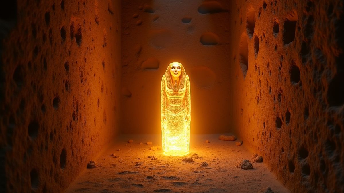 Artefacto alienígena luminoso descubierto en una tumba egipcia.