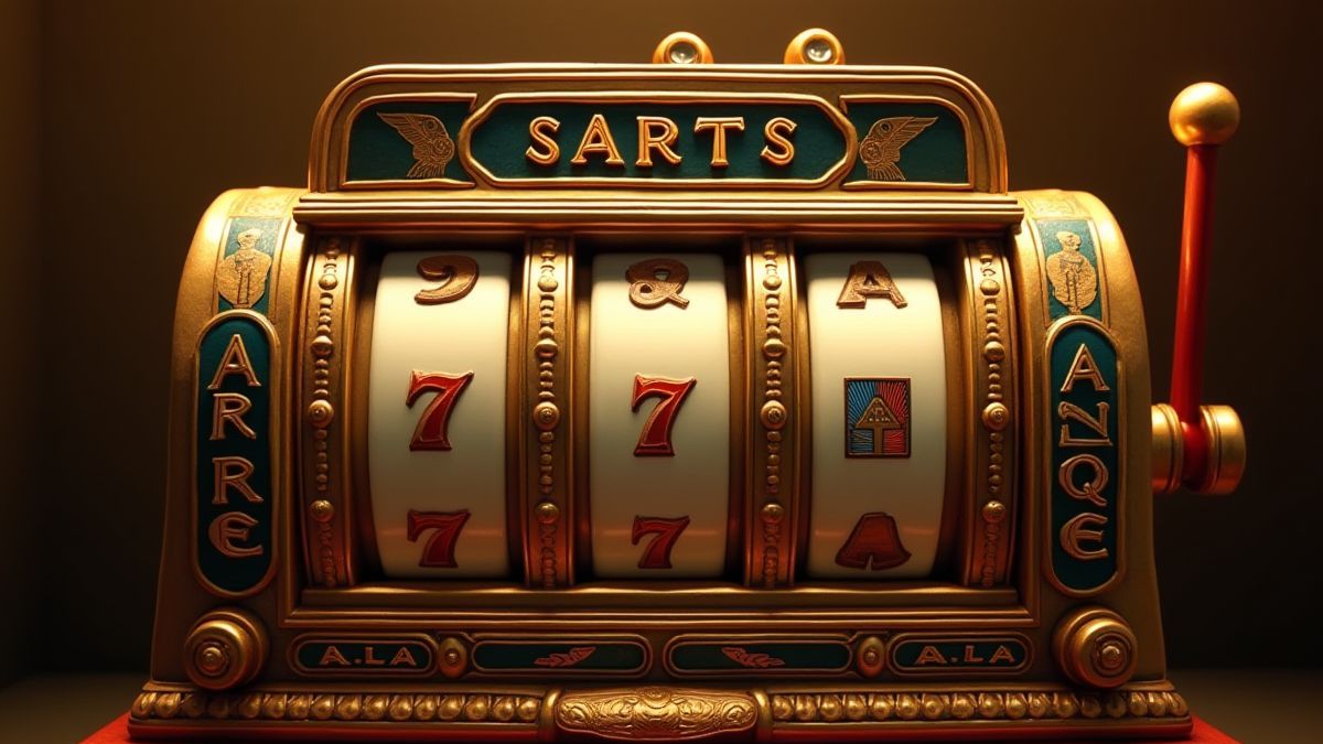 Máquina tragaperras vintage con símbolos egipcios.