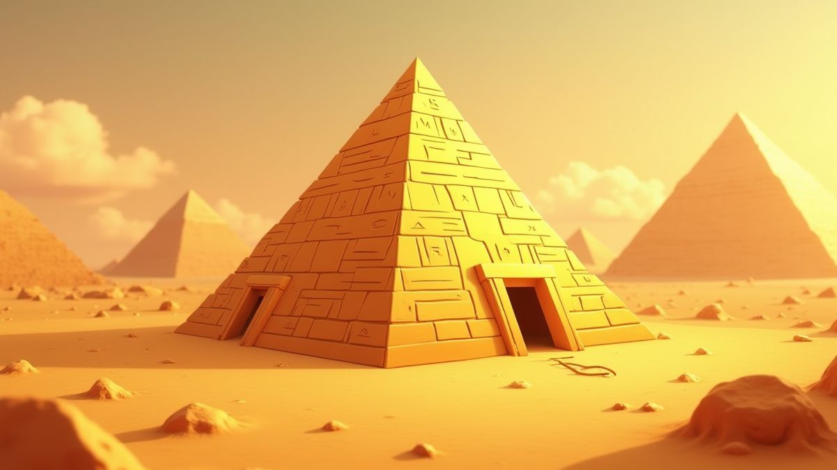 Goldene Pyramide mit Hieroglyphen in der Wüste