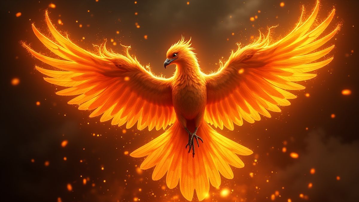 Ein majestätischer Phönix, der seine brennenden Flügel ausbreitet.