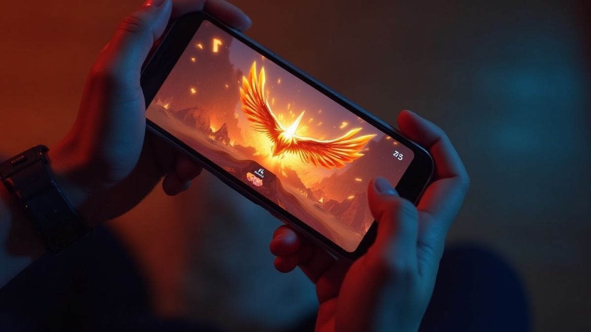 Spieler, der Phoenix Fire auf einem Smartphone genießt.