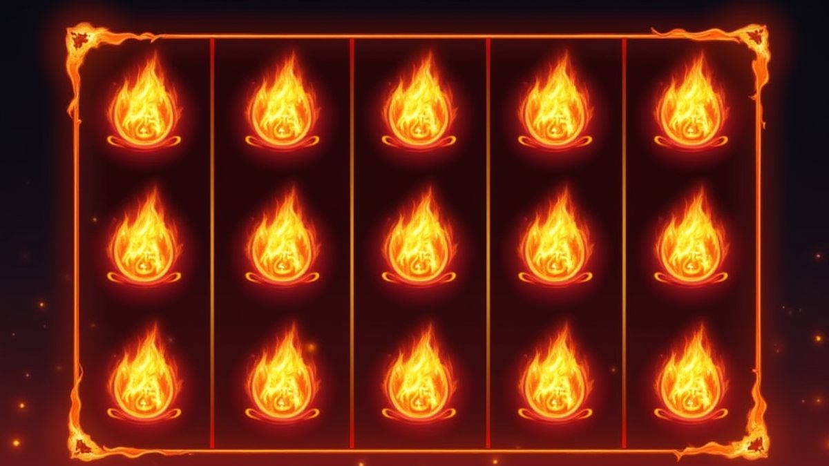 Multiplicadores brilhantes em um carretel com símbolos ardentes.