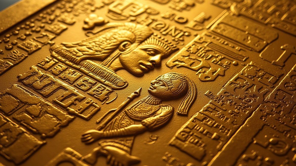 Hiërogliefen in goud gegraveerd.