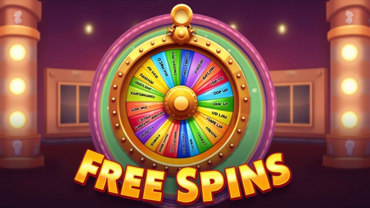 A spinning wheel with bright colors representing free spins.