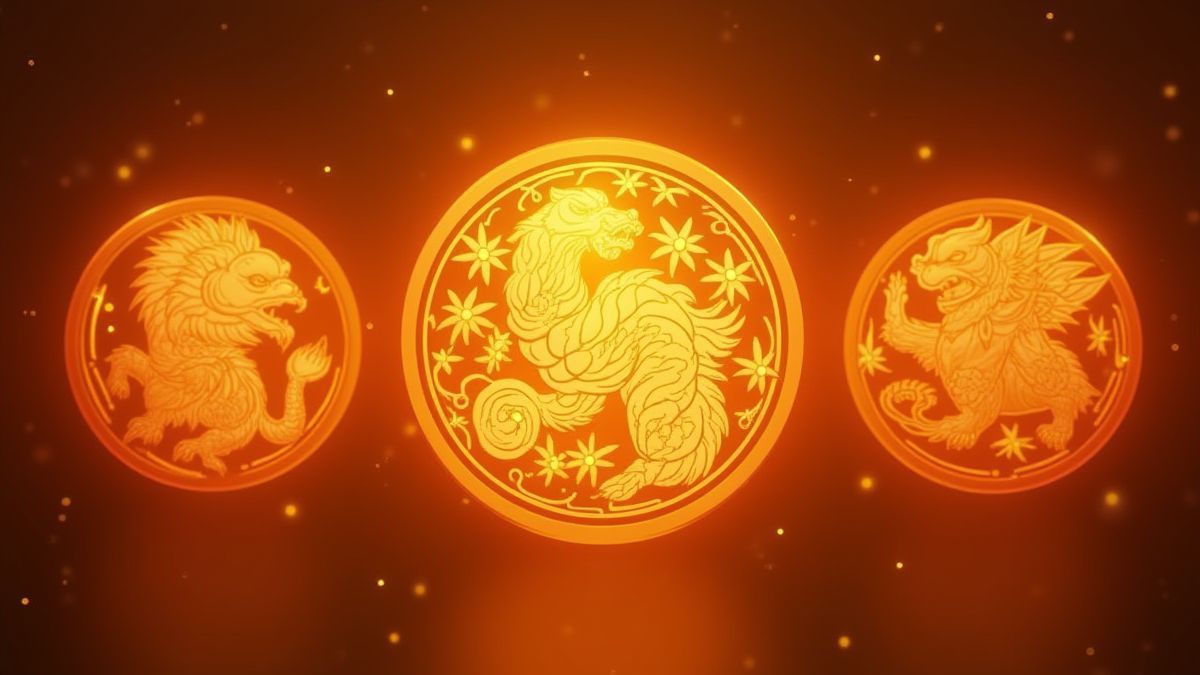 Símbolos del zodiaco asiático brillando en un fondo dorado.