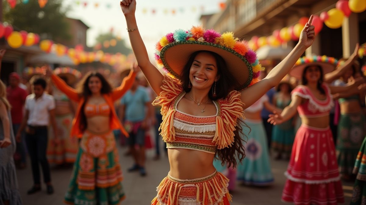 Celebración mexicana alegre con personas bailando.