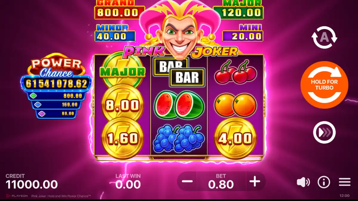Écran du jeu de base de Pink Joker: Hold and Win Power Chance