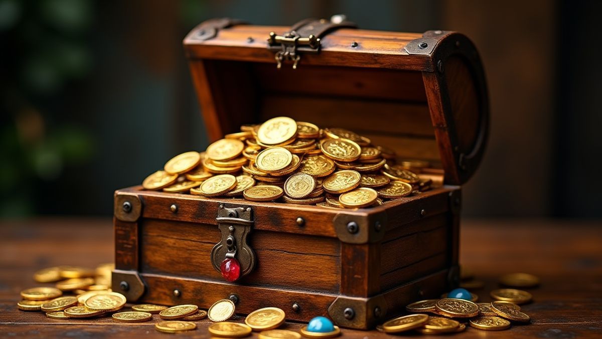 A treasure chest filled with gold coins and jewels.