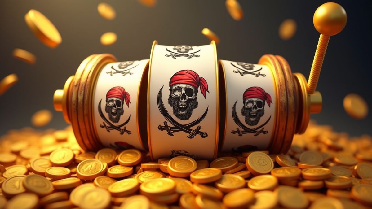 Spinning reels with gold coins and pirate symbols.