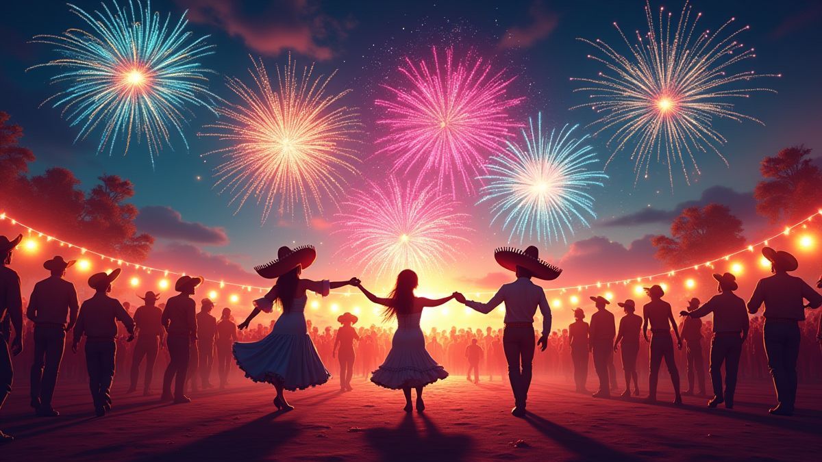 Mexican party with fireworks and dancers