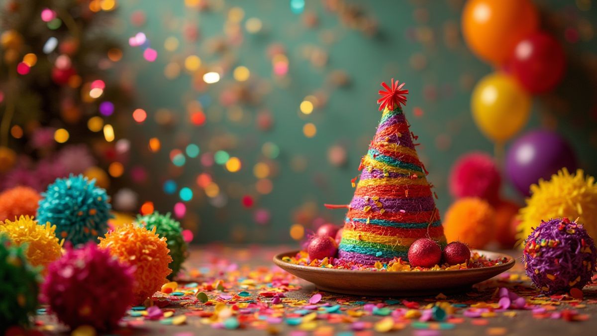 Mexican fiesta with confetti and piñatas