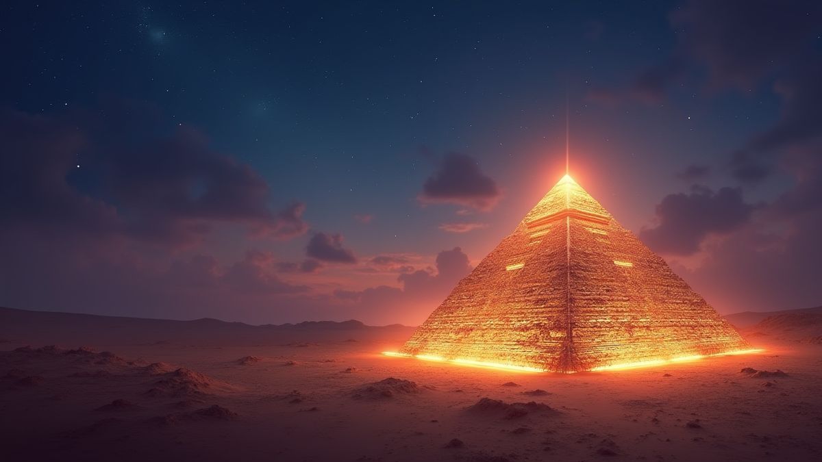 Símbolos Scatter plateados representados como pirámides brillantes en un desierto místico.