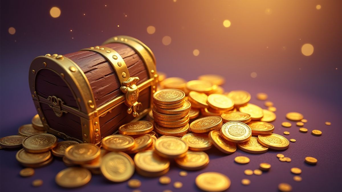 Pièces d'or et coffres au trésor sur un fond coloré