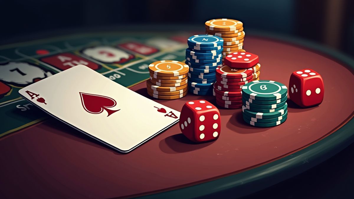 Cartas de jogar e fichas de pôquer em uma mesa de cassino