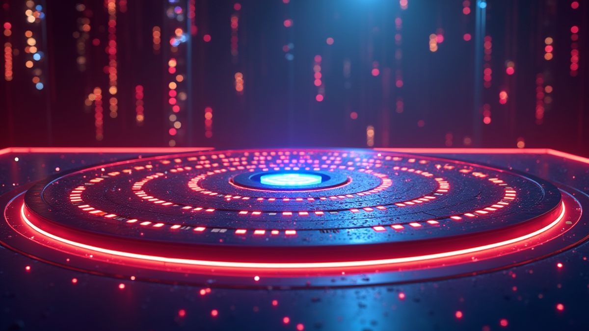 Tabuleiro de Plinko futurista com multiplicadores e luzes de néon.