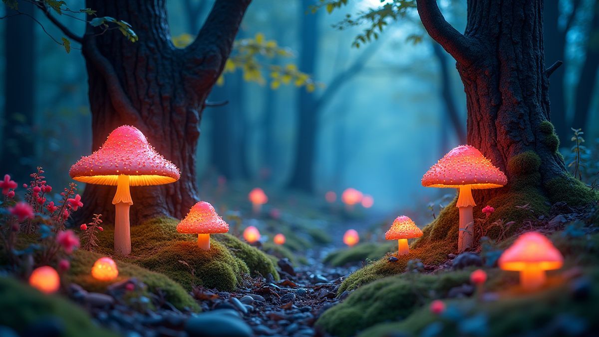 Ein magischer Wald voller lebendiger Farben