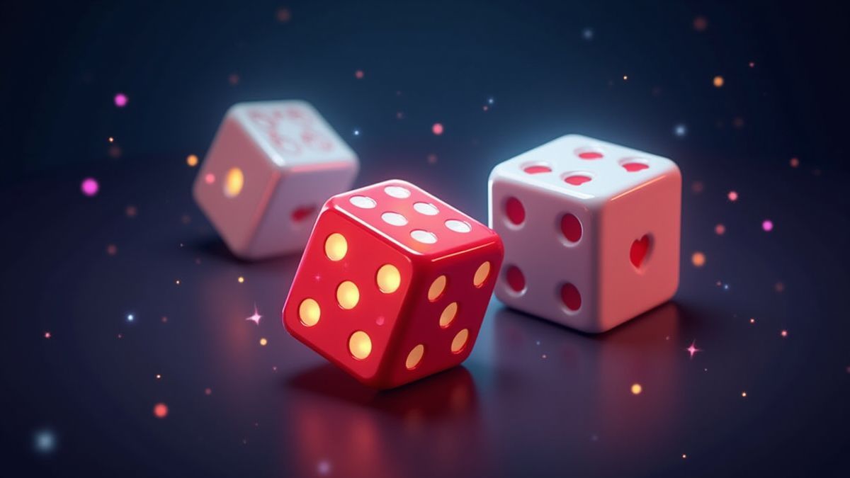 Combinación ganadora de dados de pôquer com animações brilhantes.