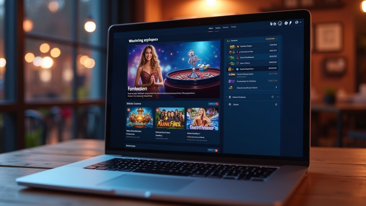 Laptopscreen, der eine Online-Casino-Oberfläche zeigt.