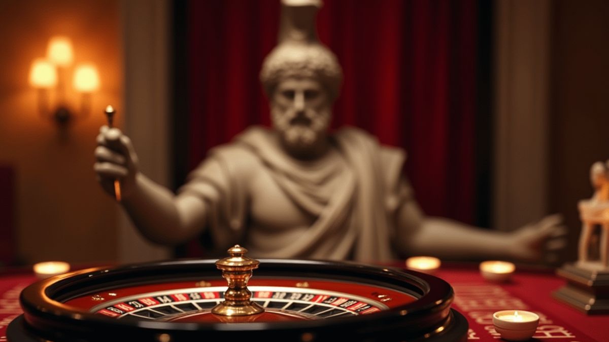 Cenário de cassino online com temática romana.