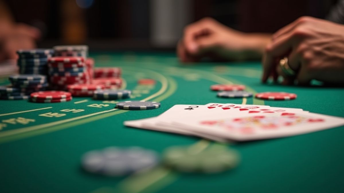 Cartas y fichas en una mesa de casino.