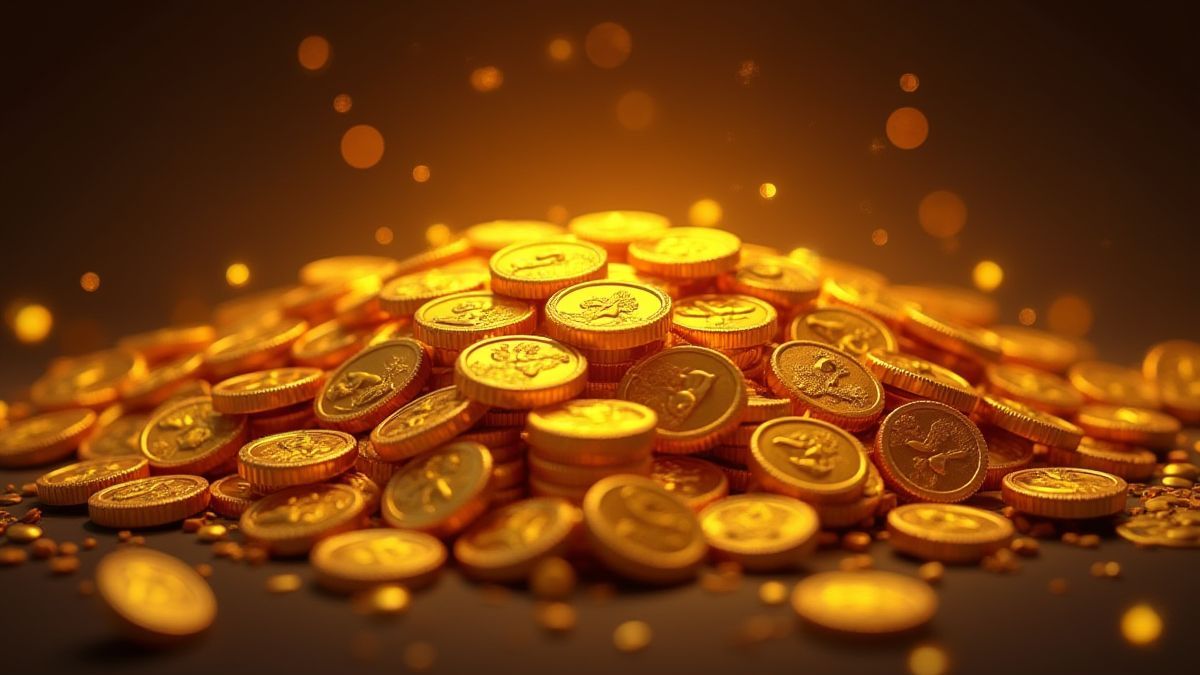 Goldene Münzen leuchten auf einem wikinger-themed Slot-Gitter.