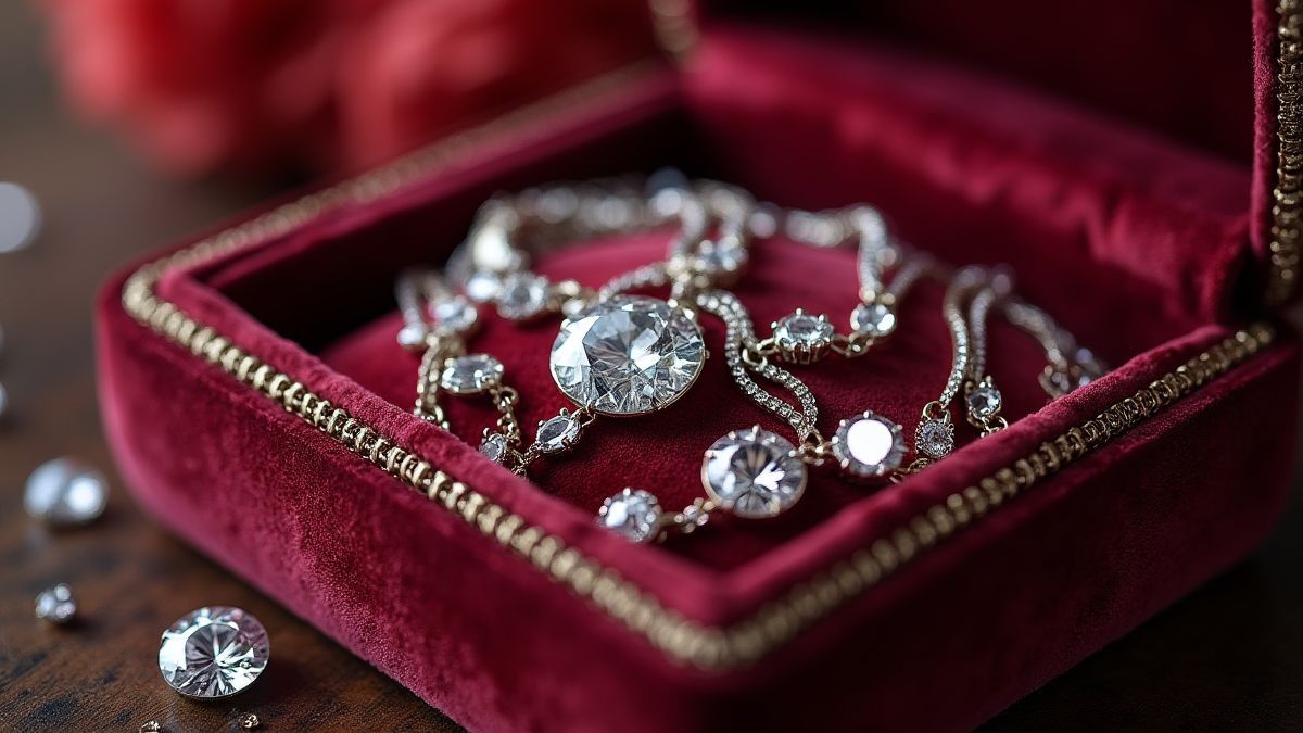 Eine Samt-Juwelenbox voller strahlender Diamanten und Edelsteine.