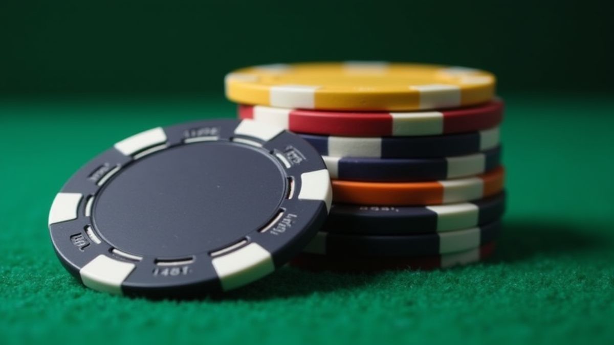 Montagne de jetons de casino sur une table de feutre vert.
