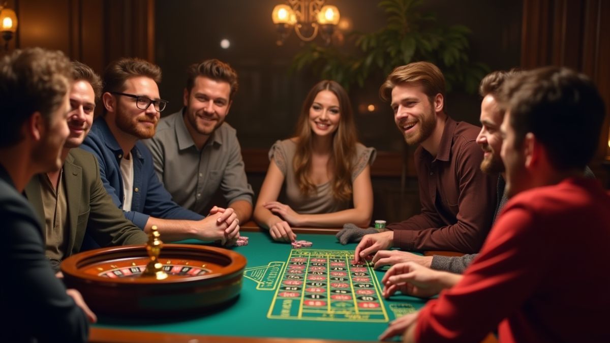 Grupo diverso de jugadores disfrutando de una partida de ruleta virtual.