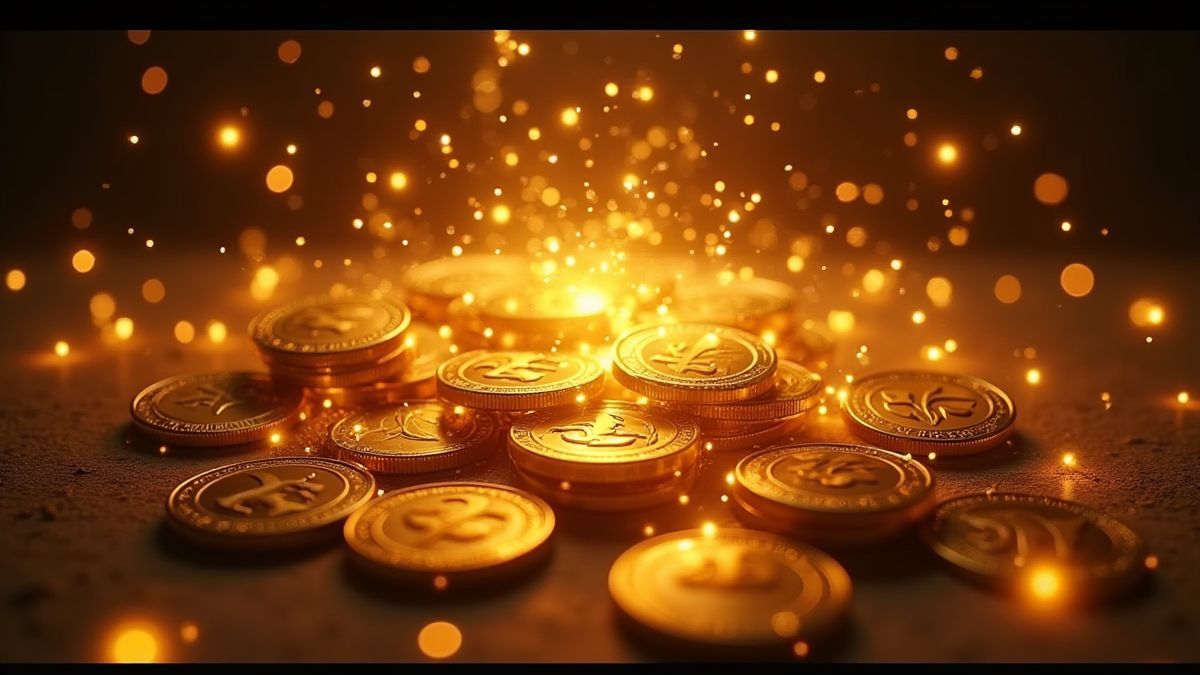 Coins and symbols glowing with energy