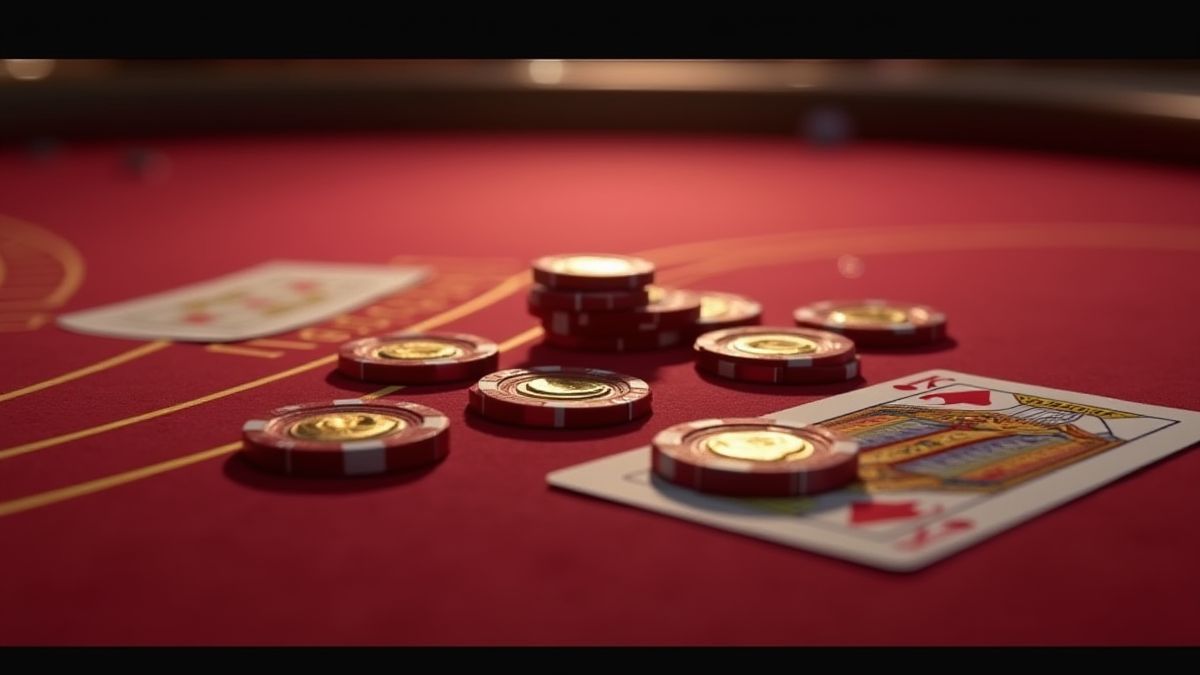 Fichas y cartas de Baccarat sobre una mesa de terciopelo elegante.