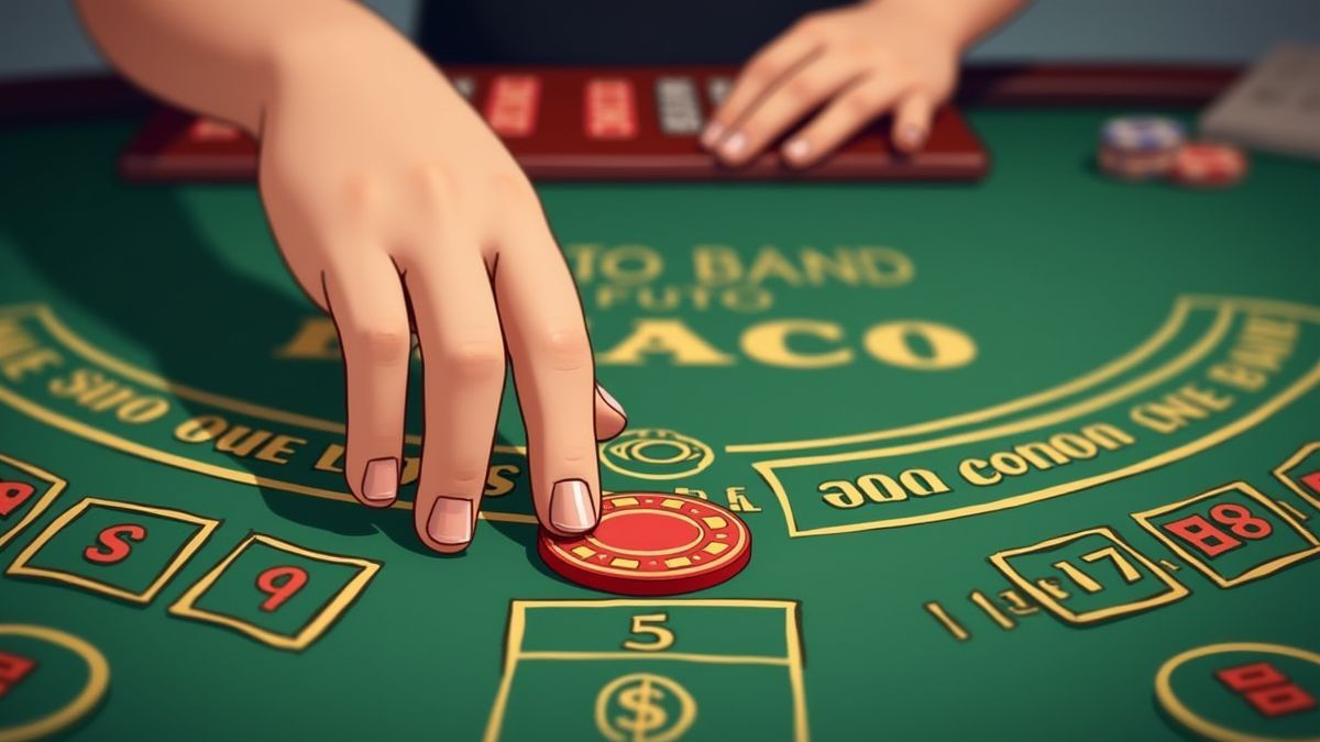 Main plaçant des jetons sur une table de paris de Punto Banco.