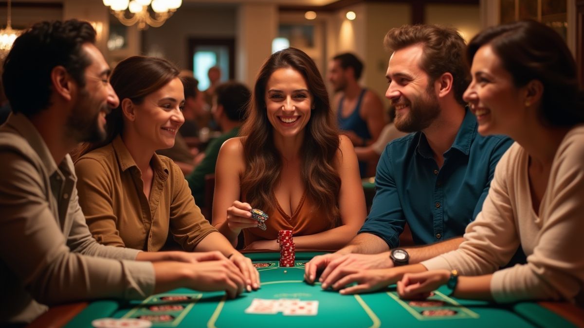 Groupe diversifié de joueurs profitant d'un jeu de casino ensemble.