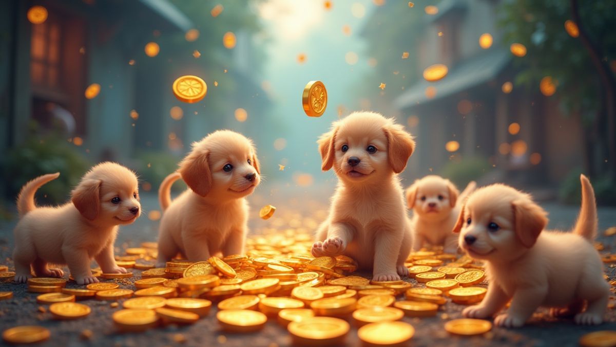 Animação mágica com moedas e giros grátis entre filhotes e gatinhos.