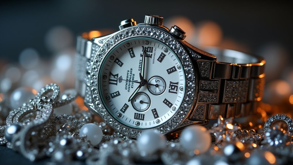 Reloj de platino rodeado de joyas brillantes