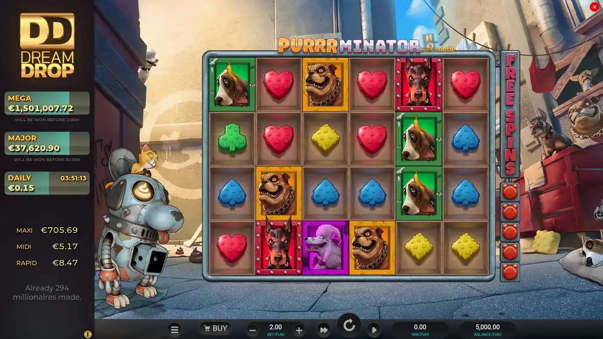 Pantalla del juego base de Purrrminator Dream Drop