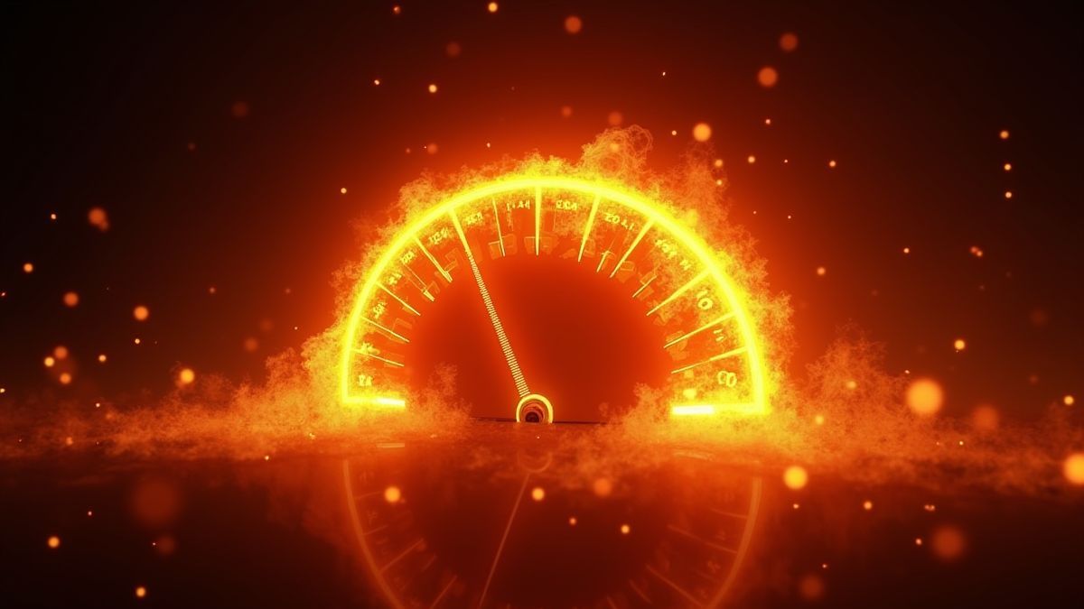 Leuchtendes Multiplikator-Messgerät, das von x2 auf x20 ansteigt, umgeben von feurigen Effekten.