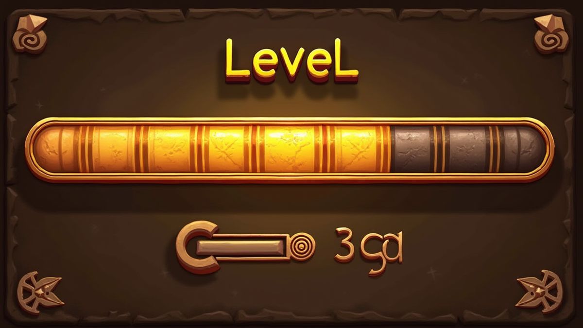 Una barra de progreso con símbolos egipcios como escarabajos y jeroglíficos.