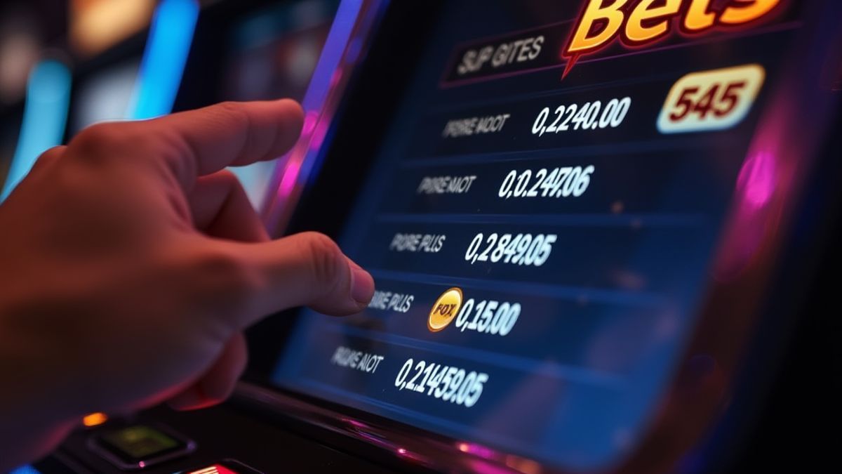 Mano ajustando configuraciones de apuesta en una pantalla.
