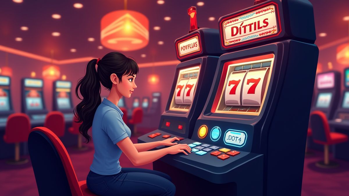 Player adjusting settings on a slot machine.