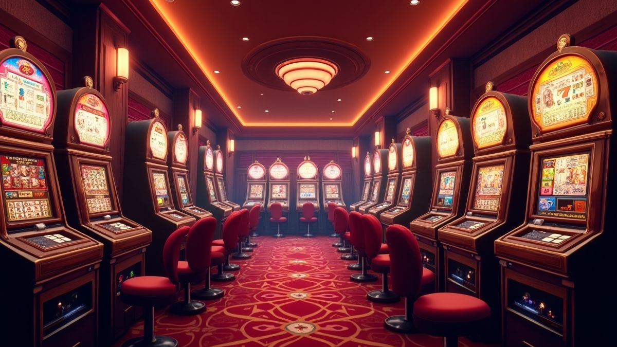 Casino-Interieur mit klassischen Spielautomaten