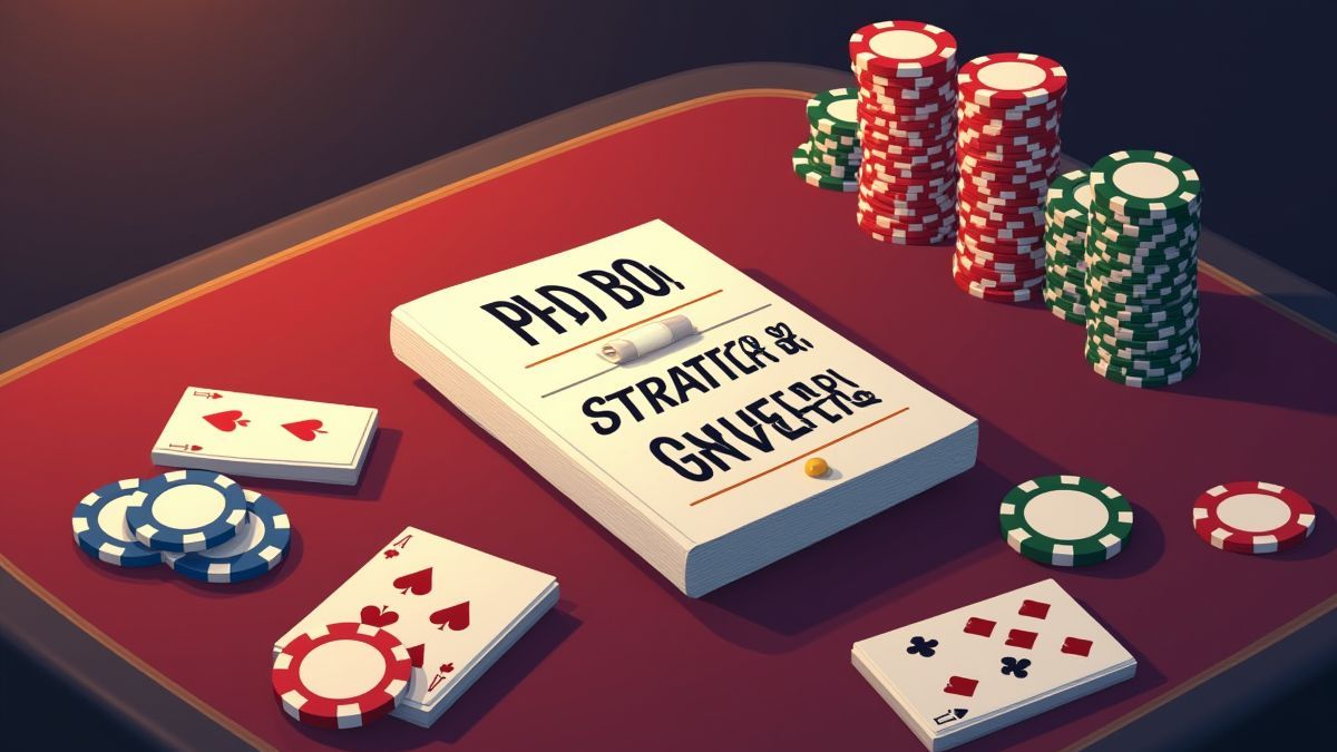 Guide stratégique sur une table de casino avec des jetons et des cartes.