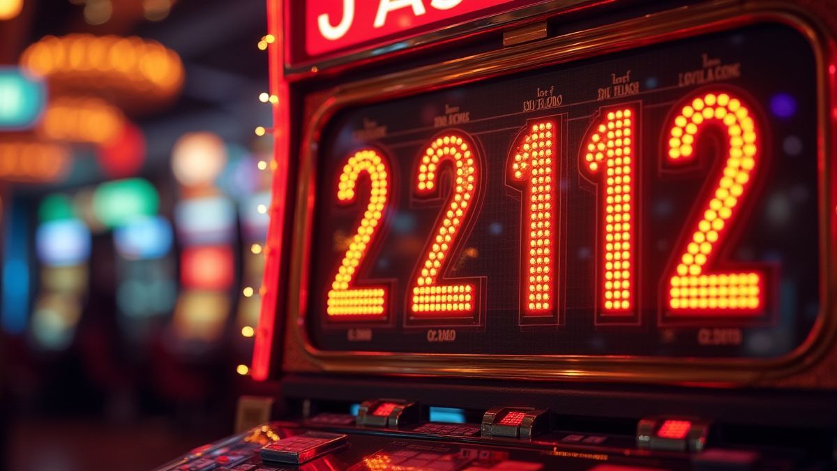 Glowing jackpot board with increasing numbers in a retro casino.