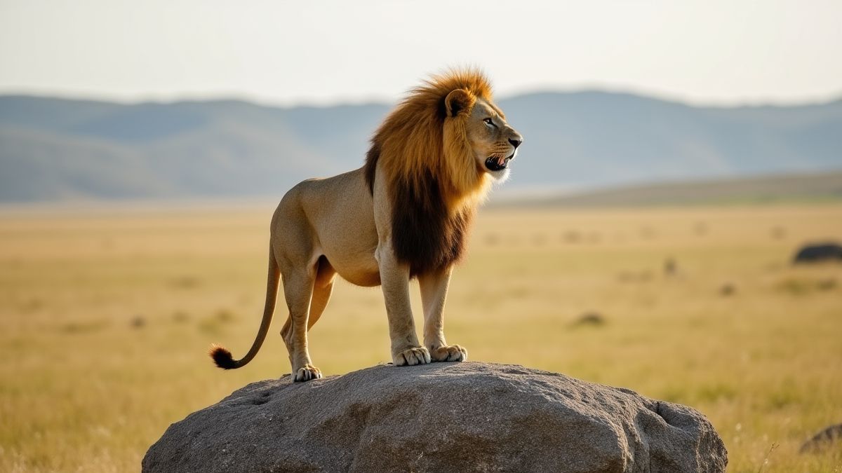 Ein majestätischer Löwe auf einem Felsen in der afrikanischen Savanne.