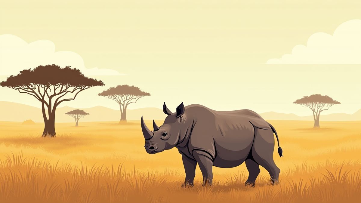Rinoceronte en la sabana africana rodeado de pastizales altos.