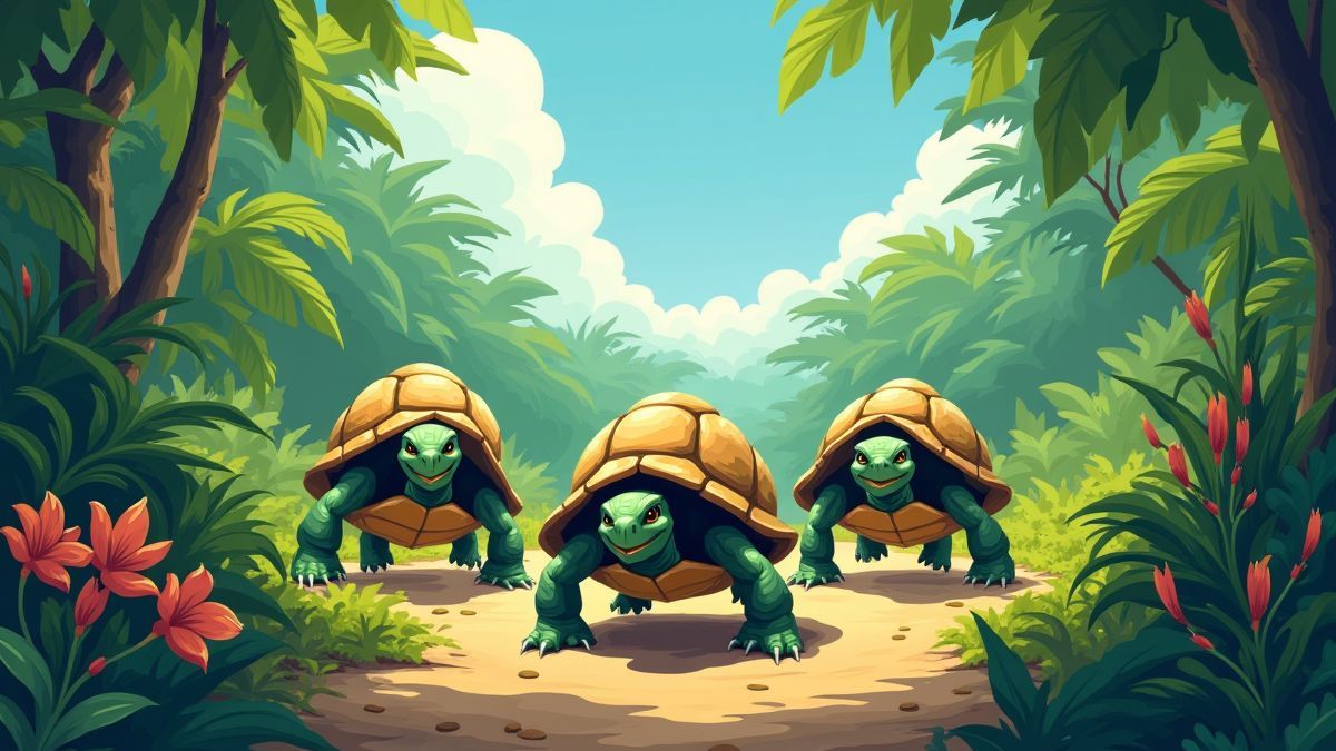 Corrida de tartarugas em um ambiente tropical